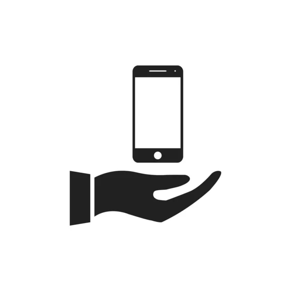 Handhållen Telefonikon Smartphone Och Arm Svart Kontur Vektor Illustration Isolerad — Stock vektor