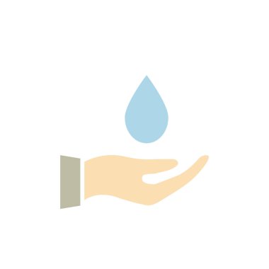 El ele tutuşan su ikonu. Renkli çamaşır sembolü. Vektör çizimi izole edildi.