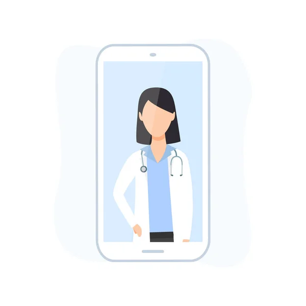 Doktor Ilustraci Vektoru Mobilního Telefonu Online Lékařská Konzultace Koncepce Podpory — Stockový vektor