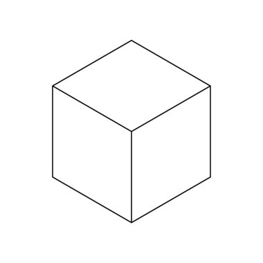 Küp çizgisi simgesi. Isometric siyah doğrusal vektör. Resim beyaza izole edilmiş. Basit geometrik şekil. Kutu simgesi.