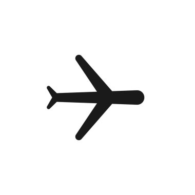 Uçak ikonu logosu. Beyaz renkte izole edilmiş düzlem sembolü çizimi.