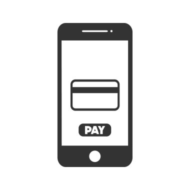 Kredi kartı ve telefon ikonu. Transfer ödeme konsepti. NFC vektör illüstrasyonu. Elektronik para ve online satın alma.