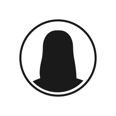 Kadınlar iş dünyasının siluet ikonu. Beyaz üzerinde izole edilmiş çizgi çemberindeki insan siyah avatar vektörü. Kadın profil çizimi.