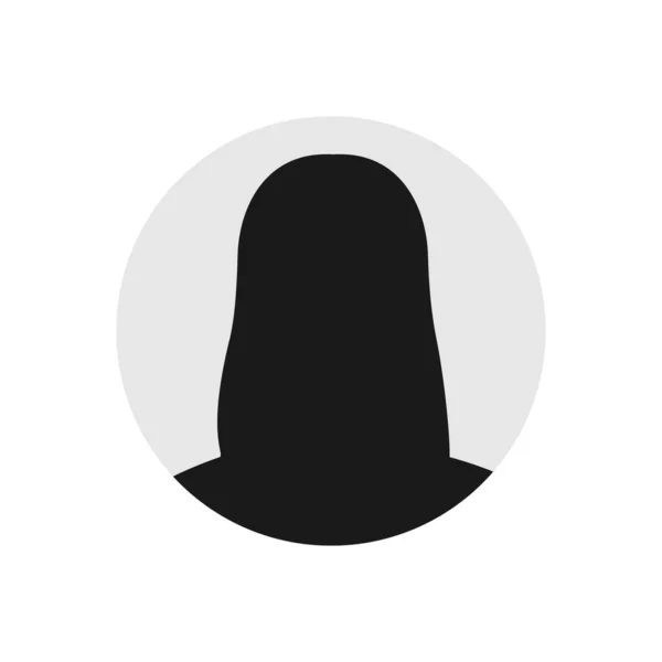 女性の頭ビジネスシルエットアイコン 灰色の円の中の人間の黒いアバターベクトルは白で隔離される 女性のプロフィール画像図 — ストックベクタ