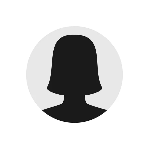 女性の頭ビジネスシルエットアイコン 灰色の円の中の人間の黒いアバターベクトルは白で隔離される 女性のプロフィール画像図 — ストックベクタ