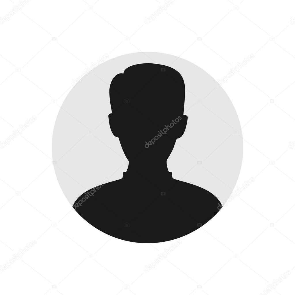 User male icon. Person black symbol in gray circle. Human avatar vector isolated on white. Man profile picture illustration.