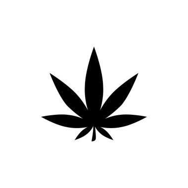 Kenevir siyah ikonu. Marihuana yaprağı ana hatları beyaz üzerine izole edilmiş..