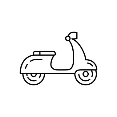 Moped düz çizgi simgesi. Scooter çizgisel sembolü. Vektör illüstrasyonu beyazda izole edildi.