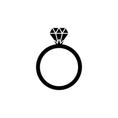 Büyük elmaslı siyah yüzük ikonu. Mücevher çizgisi çizimi beyaz üzerine izole edildi