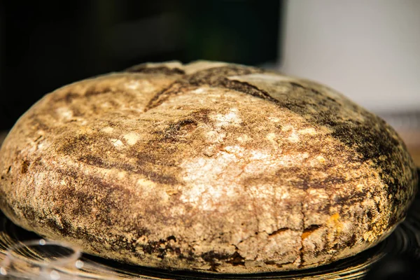 Καρβέλι Φρέσκο Ψωμί Πάνω Ξύλινα Surface Food Κινηματογράφηση Πρώτο Πλάνο — Φωτογραφία Αρχείου