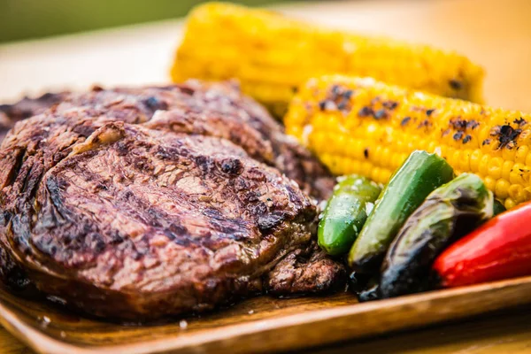 Gıda ızgarada pişirilir. Izgara ve barbekü kavramı. Kapat-u