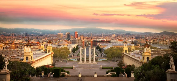 Magischer Brunnen Barcelona Und Statue Palast Barcelona City Spanien — Stockfoto