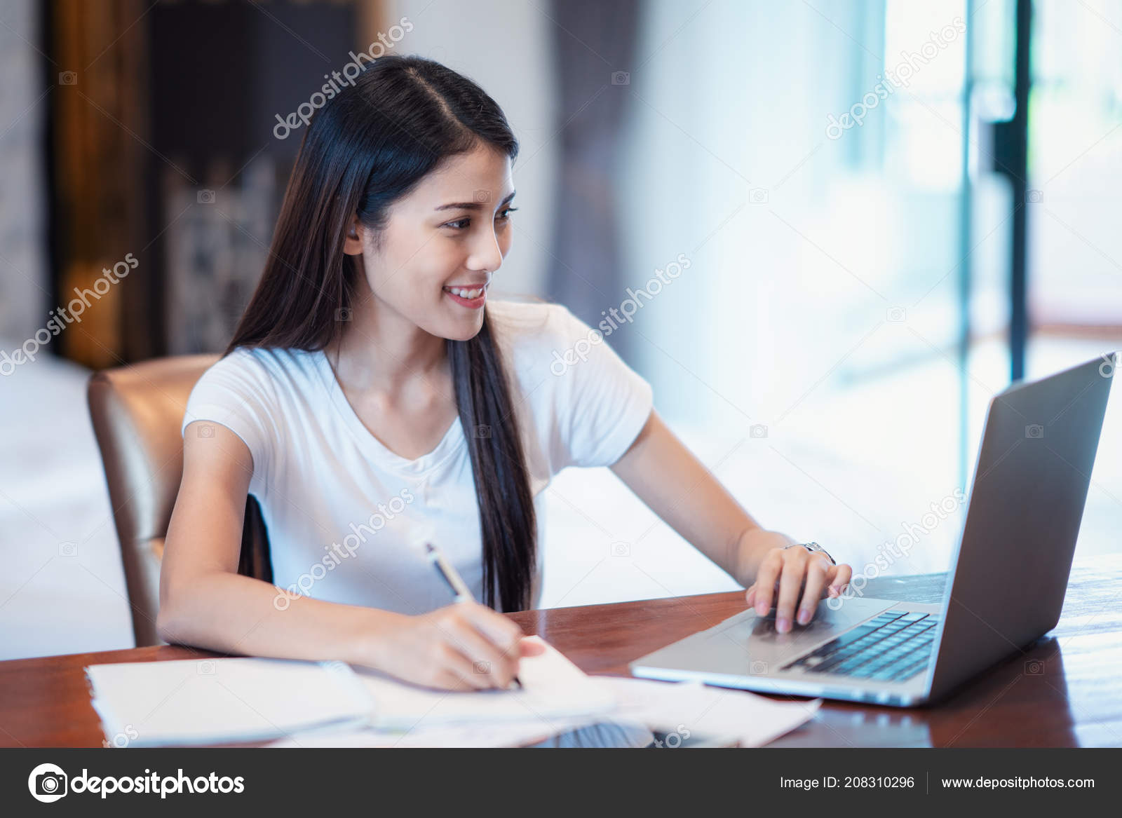 Asian Student Study Home Work Bed Room Immage Can Use Stock