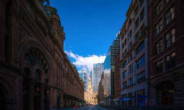 Street in sydney city with church background and blue sky, sydney, Australia
