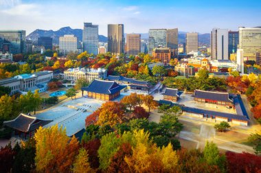 Sonbahar park ve Seoul city, Seoul, Güney Kore, Asya eski sarayda tapınakta