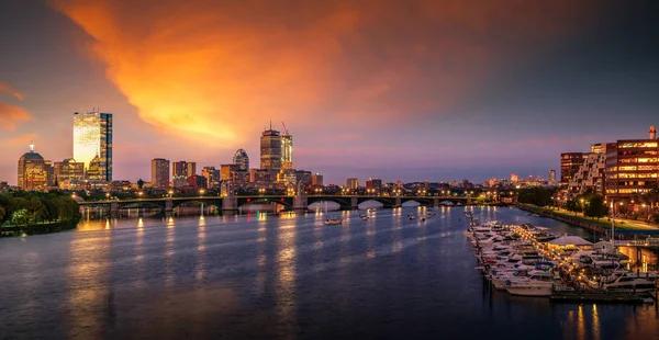 Brug Boston Stad Met Nacht Zonsopgang Ochtend Hemel Boston Usa — Stockfoto