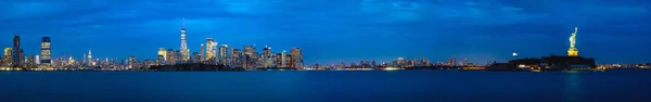 Panorama New York City Liberty Statue Blue Night Twilight Time — Stock Photo, Image