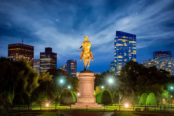 George Washington Reiterstandbild Öffentlichen Garten Boston Bei Nacht Massachusetts — Stockfoto