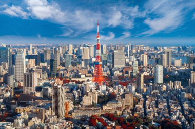 Cityscape Tokyo tower Tokyo City, Japonya için. Bu IMMAGE seyahat ve Japonya kavramı için kullanabilirsiniz