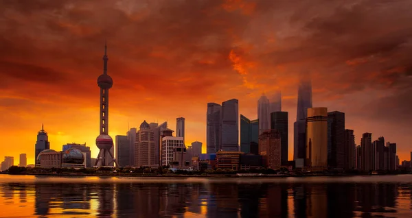 Shanghai Városkép Naplemente Huangpu Folyón Sunset Kína — Stock Fotó