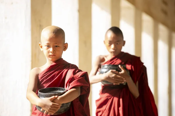 Nowicjusze buddyzmu chodzą z umberellą w świątyni — Zdjęcie stockowe