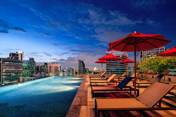 Utsiktspunkt Från Taket Hotellet Bangkok Stad Med Byggnad Och Blå — Stockfoto