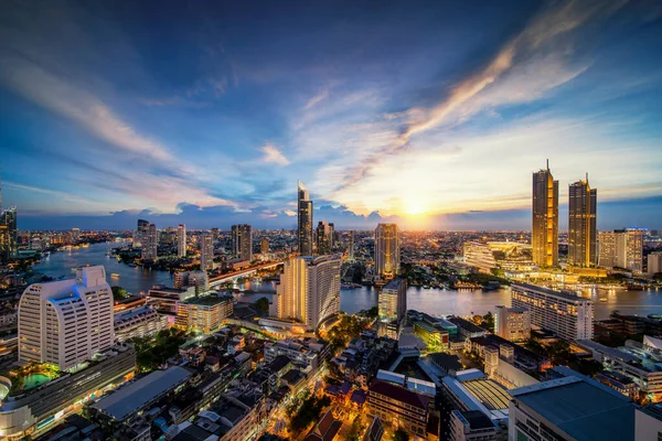 Cityscape Bangkok Stad Från Taket Bar Hotell Med Chao Fraya — Stockfoto