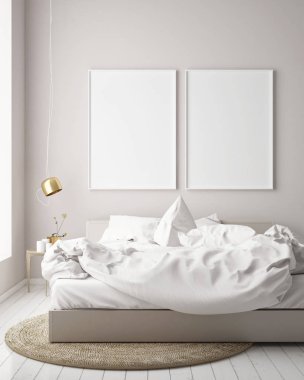 poster çerçevesi hipster iç arka plan, İskandinav tarzı, 3d render, 3d çizim kadar alay