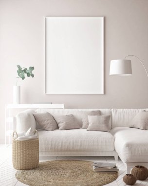 poster çerçevesi hipster iç arka plan, İskandinav tarzı, 3d render, 3d çizim kadar alay