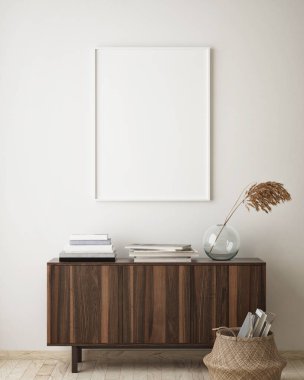 poster çerçevesi hipster iç arka plan, İskandinav tarzı, 3d render, 3d çizim kadar alay