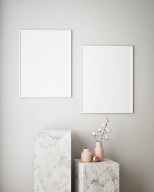 poster çerçevesi geometrik iç arka plan, pastel renkler, 3d render, 3d çizim kadar alay