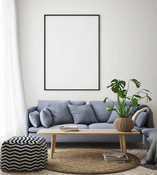 Mock Poster Frame Hipster Interieur Hintergrund Wohnzimmer Skandinavischen Stil Render — Stockfoto