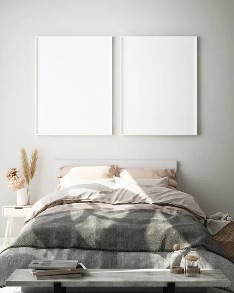 Modern iç plan, oturma odası, İskandinav tarzı, 3D çizim, 3D resim