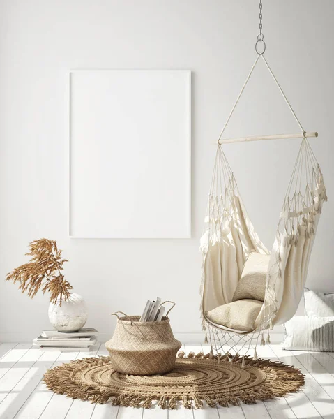 Model Poster Frame Moderne Interieur Achtergrond Woonkamer Scandinavische Stijl Render — Stockfoto