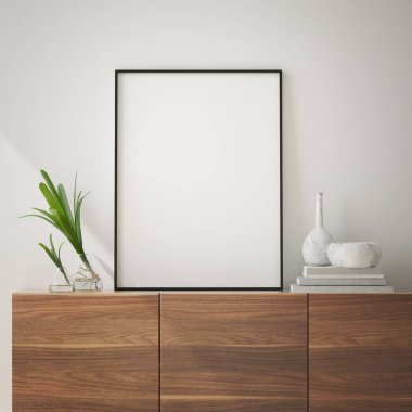 Modern iç plan, oturma odası, İskandinav tarzı, 3D çizim, 3D resim