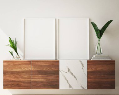 Modern iç plan, oturma odası, İskandinav tarzı, 3D çizim, 3D resim