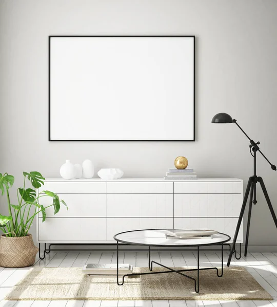 Mock Poster Frame Modern Interior Background Living Room Scandinavian Style — Stock Photo, Image