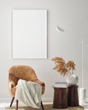 Modern iç plan, oturma odası, İskandinav tarzı, 3D çizim, 3D resim