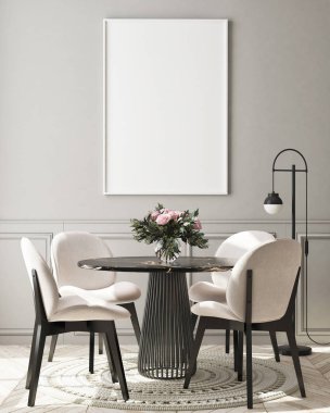 Modern iç plan, oturma odası, İskandinav tarzı, 3D çizim, 3D resim