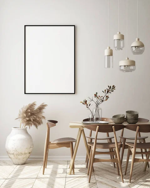 Model Poster Frame Moderne Interieur Achtergrond Woonkamer Scandinavische Stijl Render — Stockfoto