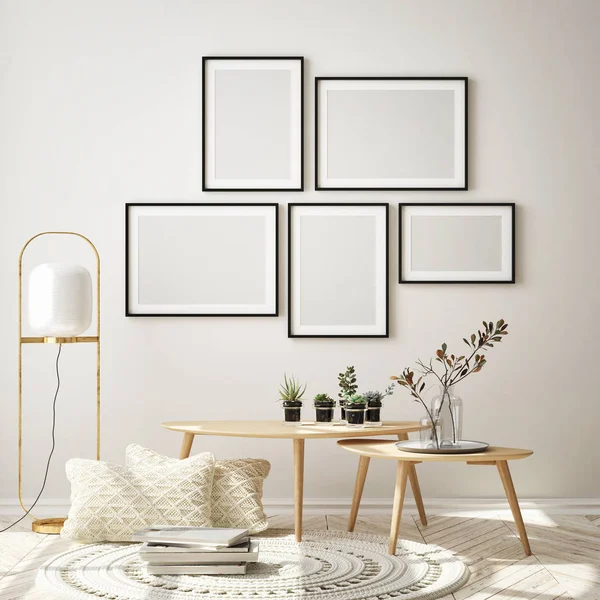 Mock Poster Frame Modern Interior Background Living Room Scandinavian Style — Stock Photo, Image