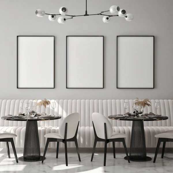 Mock Plakatrahmen Modernen Interieur Hintergrund Café Restaurant Render Illustration — Stockfoto