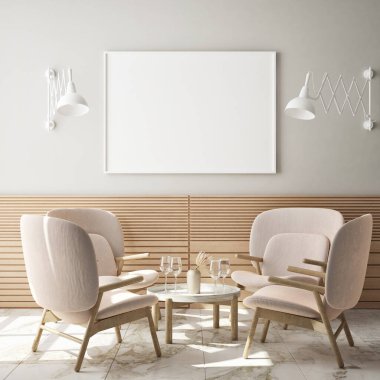 Modern iç plan, kafe, restoran, 3D resim, 3D resim