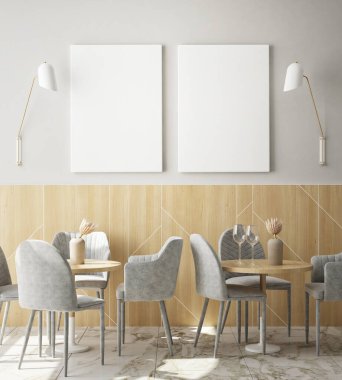 Modern iç plan, kafe, restoran, 3D resim, 3D resim