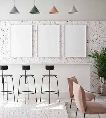 Modern iç plan, kafe, restoran, 3D resim, 3D resim