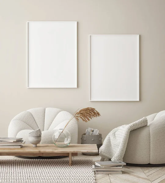 Modern iç plan, oturma odası, İskandinav tarzı, 3D çizim, 3D resim