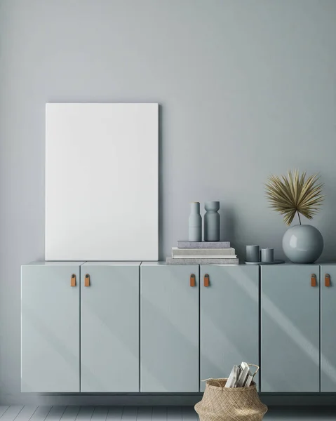 Model Poster Frame Moderne Interieur Achtergrond Woonkamer Scandinavische Stijl Render — Stockfoto