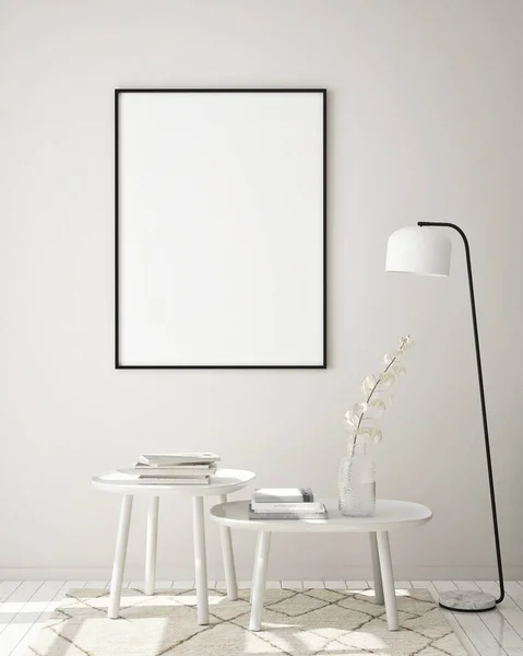 Model Poster Frame Moderne Interieur Achtergrond Woonkamer Scandinavische Stijl Render — Stockfoto