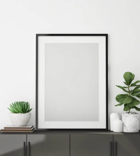 Mock Poster Frame Modern Interior Background Close Sala Estar Estilo — Fotografia de Stock