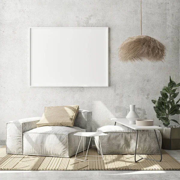 Model Poster Frame Moderne Interieur Achtergrond Woonkamer Scandinavische Stijl Render — Stockfoto